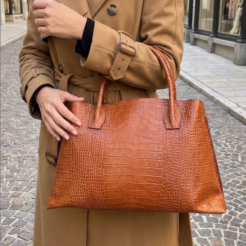 Elegant Genuine leather croc embossed Tote Bag